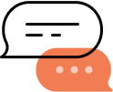Icon of two overlapping speech bubbles, one with lines and one with three dots