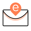 Icon of an envelope with a location pin containing the letter 'e'