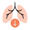 Icon of lungs with bronchial tree and a downward arrow below