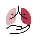 Icon of lungs with a hand underneath, symbolizing lung care or respiratory support